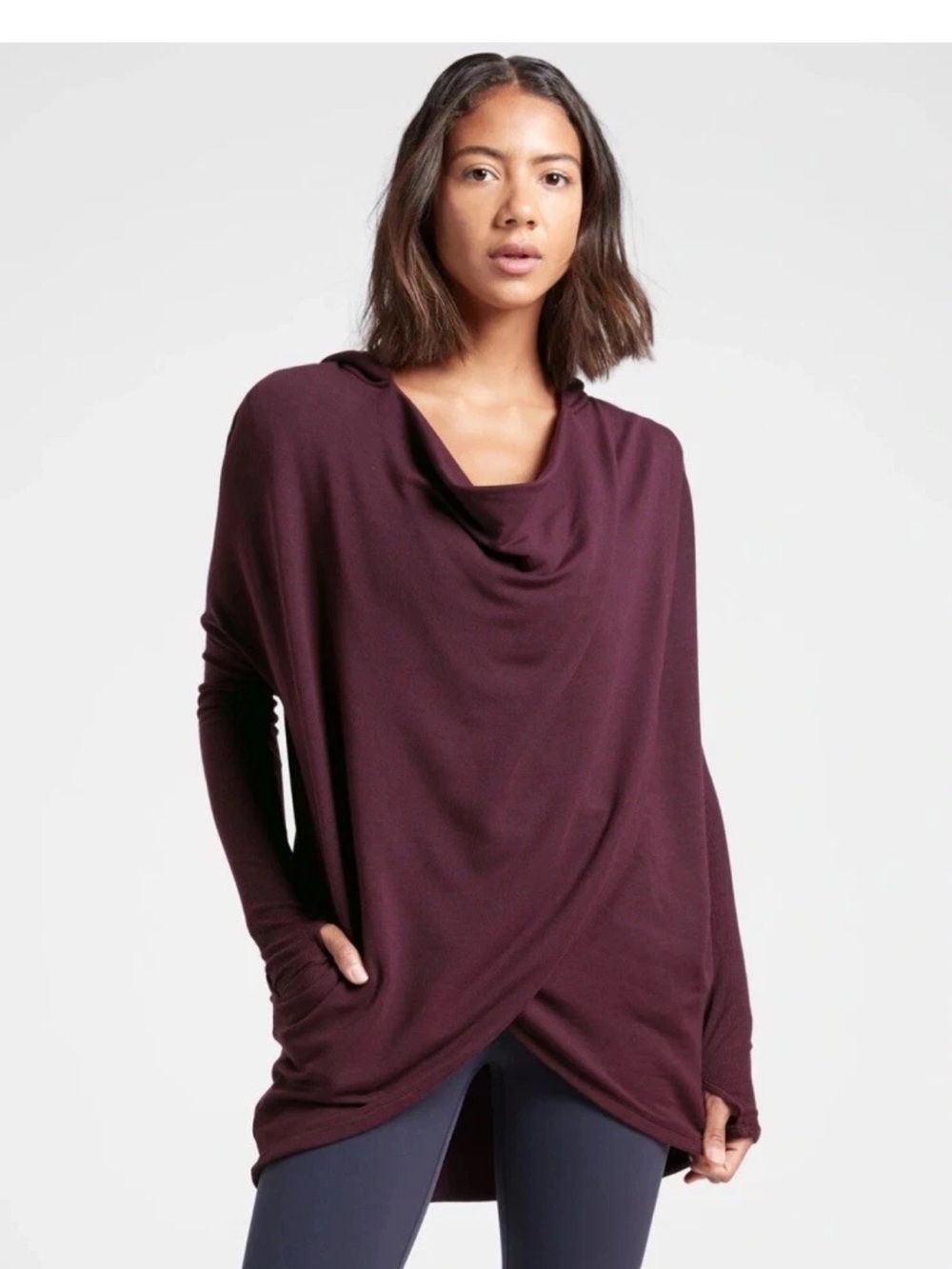 Athleta Draped Cowl Pullover Sweater - Burgundy Sz XXS
